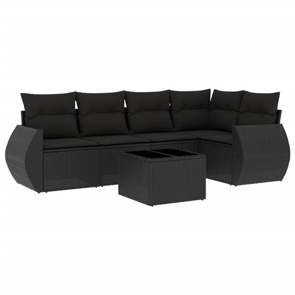 vidaXL 6-delige Loungeset met kussens poly rattan zwart