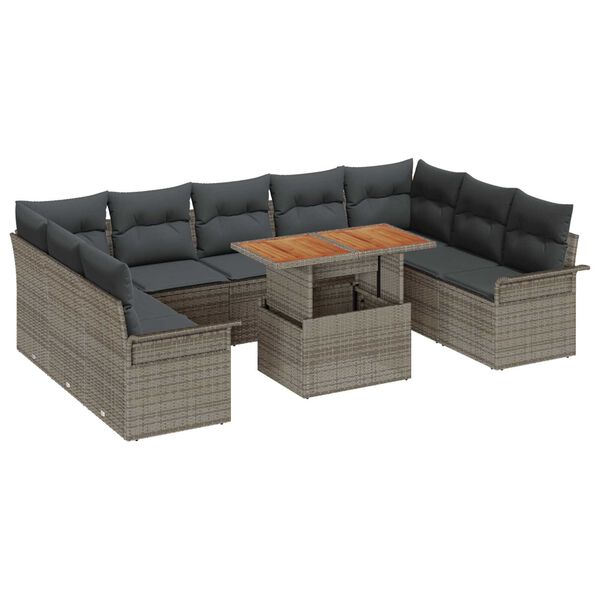 vidaXL Tuin Sofa Set met opslag 10 pcs Grijs Poly riet