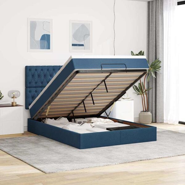 vidaXL Ottoman bed met matras 140x200cm stof blauw
