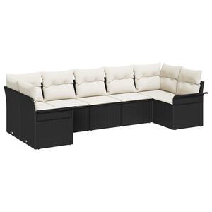 vidaXL Tuin Sofa Set met kussen 7 pcs Zwart poly rattan