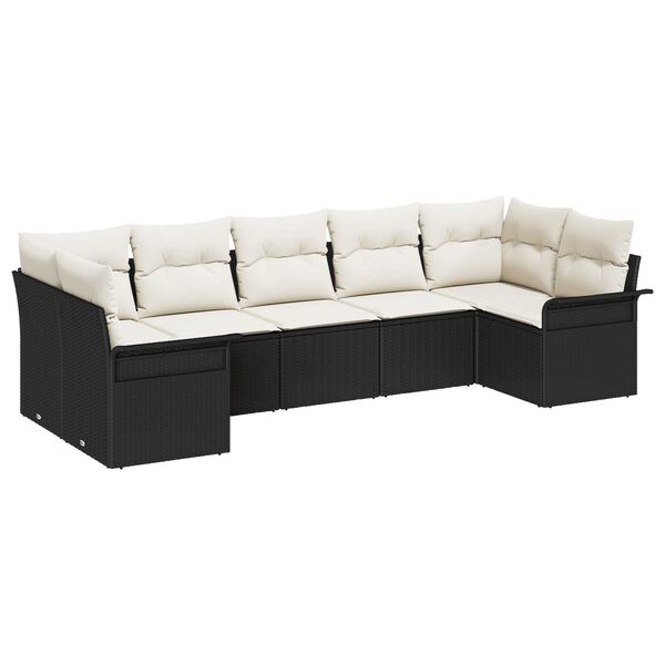 vidaXL Tuin Sofa Set met kussen 7 pcs Zwart poly rattan