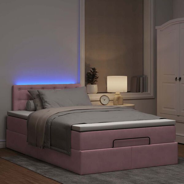 vidaXL Bed poef met matras en LED's 120x190 cm fluweel roze
