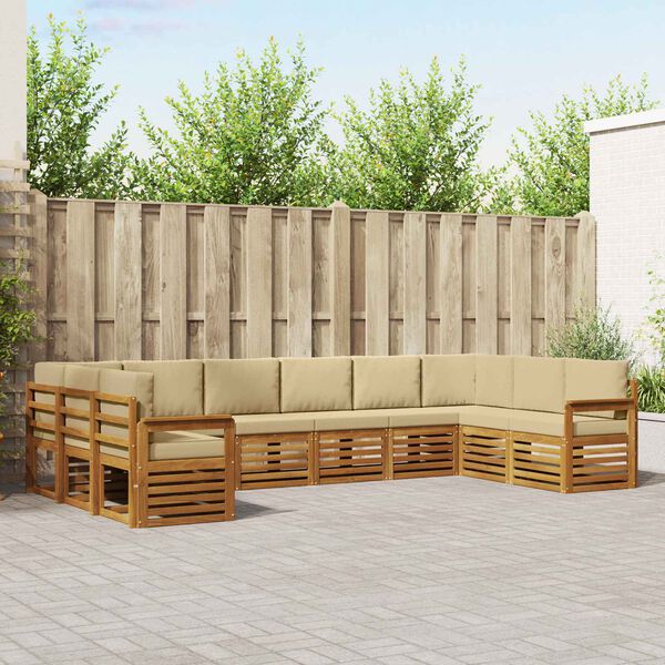 vidaXL Hoekbank Set 10 pcs Natuurlijk en Beige Massief Acaciahout