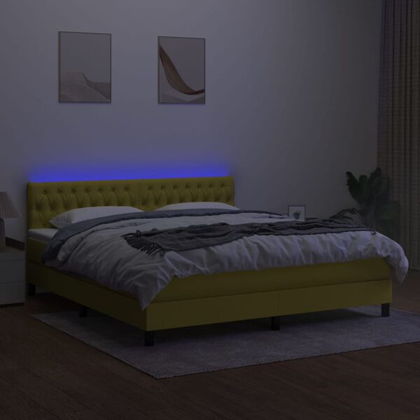 vidaXL Boxspring met matras en LED stof groen 180x200 cm