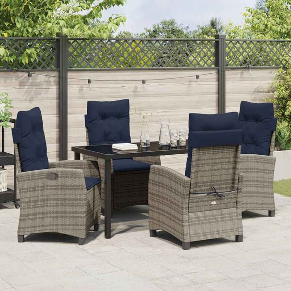 vidaXL Tuin eettafelset met kussen 5 pcs Grijs poly rattan