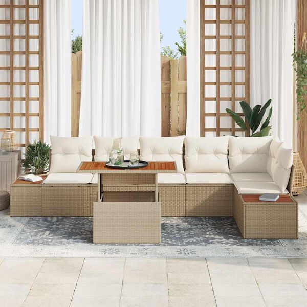 vidaXL Tuin Sofa Set met opslag 7 pcs Beige Poly riet