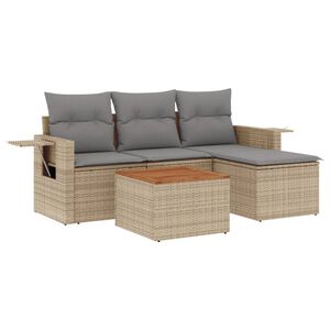 vidaXL 5-delige Loungeset met kussens poly rattan gemengd beige