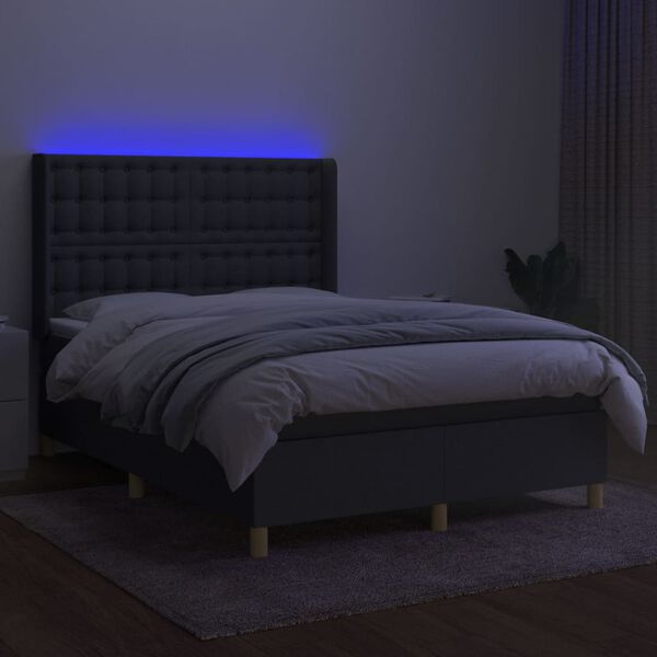 vidaXL Boxspring met matras en LED stof donkergrijs 140x190 cm