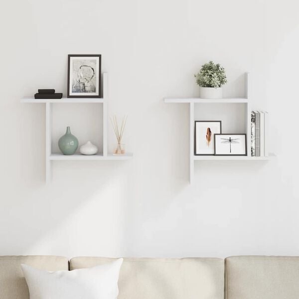 vidaXL Wandschappen 2 st 50x12x50 cm bewerkt hout wit