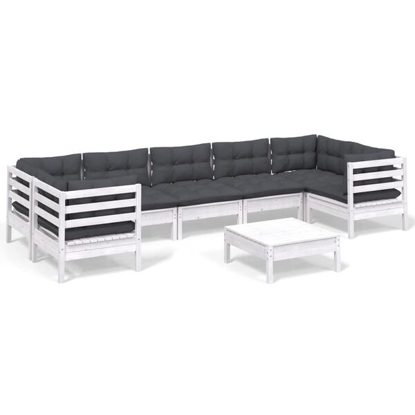 vidaXL 8-delige Loungeset met kussens grenenhout wit
