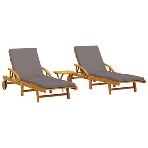 vidaXL Ligbedden 2 st met tafel massief acaciahout
