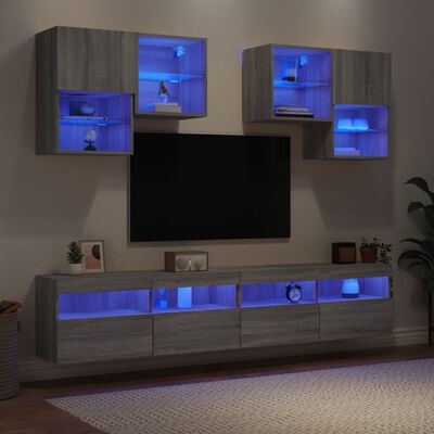 vidaXL 6-delige Tv-wandmeubelset met LED-verlichting grijs sonoma
