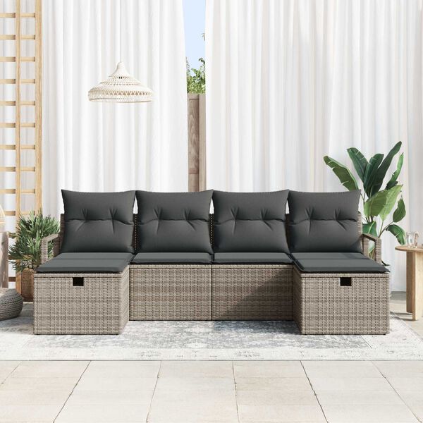 vidaXL Tuin Sofa Set met kussen met opslag 6 pcs Grijs Poly riet