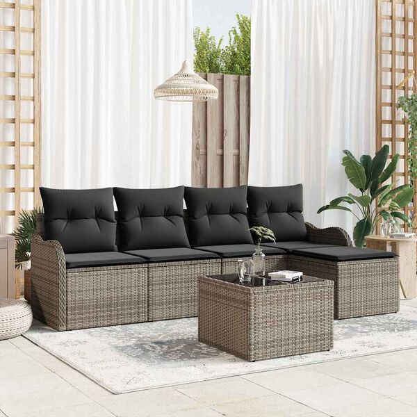 vidaXL Tuin Sofa Set met kussen met opslag 6 pcs Zwart Poly riet
