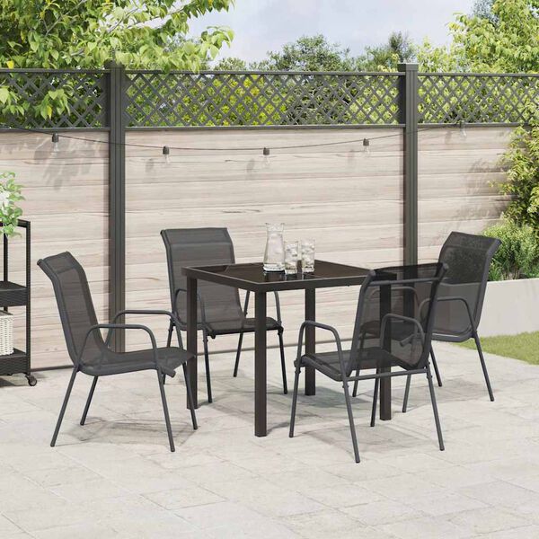 vidaXL Tuin eettafelset 5 pcs Zwart Gepoedercoat staal