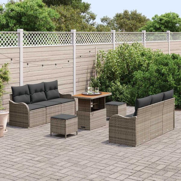 vidaXL Tuin Sofa Set met kussen met opslag met kussen 9 pcs Grijs