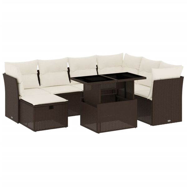 vidaXL 8-delige Loungeset met kussens poly rattan bruin