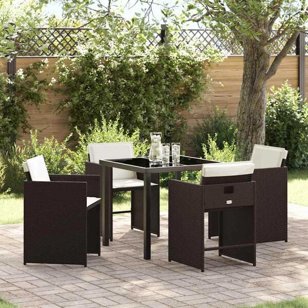 vidaXL Tuin eettafelset 5 pcs Bruin poly rattan