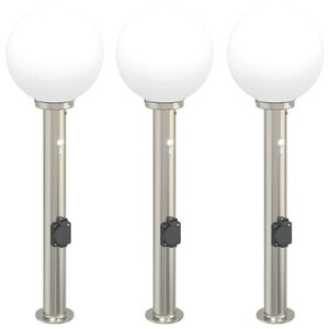 vidaXL Bolderverlichting met sensor en stopcontact 3 stuks 80 cm roestvrij staal IP44