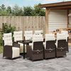 vidaXL Tuin eettafelset met kussen 9 pcs Bruin poly rattan