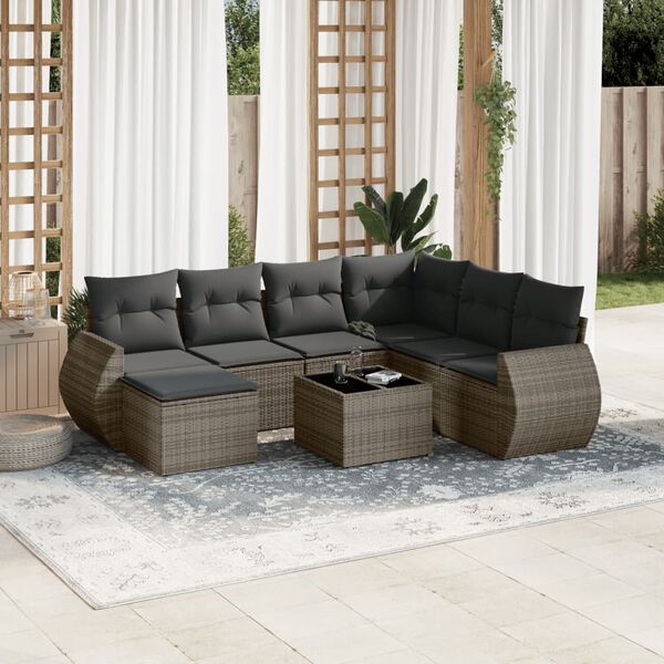vidaXL 8-delige Loungeset met kussens poly rattan grijs