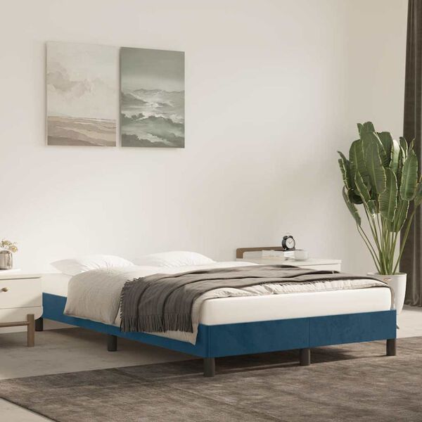 vidaXL Bedframe zonder matras 120x190 cm fluweel donkerblauw