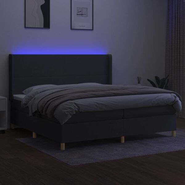 vidaXL Boxspring met matras en LED stof donkergrijs 200x200 cm