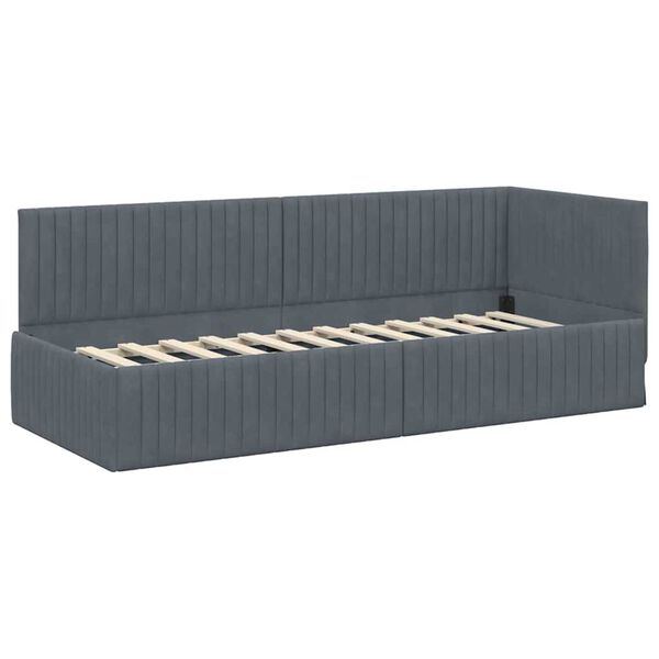 vidaXL Hoekbedframe met hoofdeinde Donkergrijs 80 cm x 200 cm Fluweel