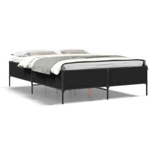 vidaXL Bedframe bewerkt hout metaal zwart 135x190 cm