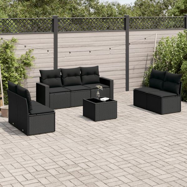 vidaXL 8-delige Loungeset met kussens poly rattan zwart