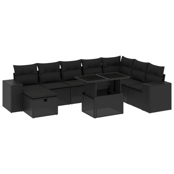 vidaXL 9-delige Loungeset met kussens poly rattan zwart