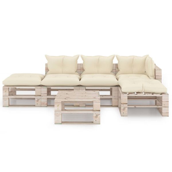 vidaXL 6-delige Loungeset met kussens pallet grenenhout