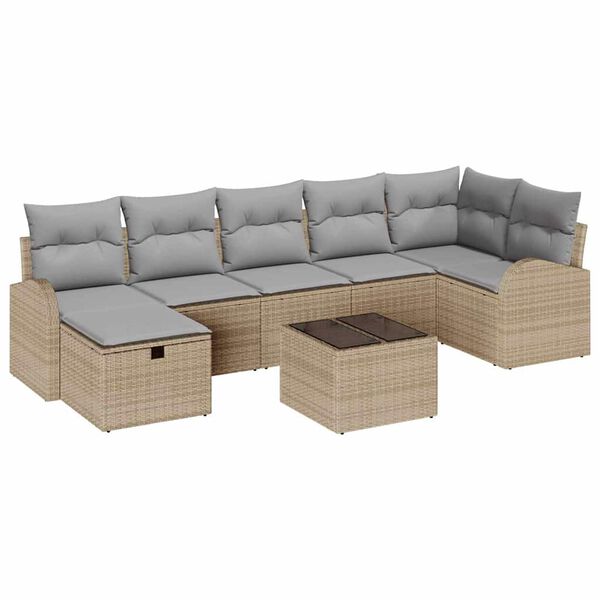 vidaXL Tuin Sofa Set met kussen met opslag 8 pcs Beige Poly riet