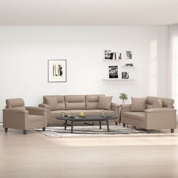 vidaXL 3-delige Loungeset met kussens microvezelstof taupe