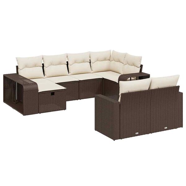 vidaXL 10-delige Loungeset met kussens poly rattan bruin