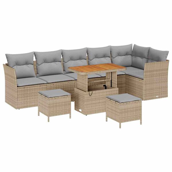 vidaXL Tuinbankenset 8 pcs Beige poly rattan