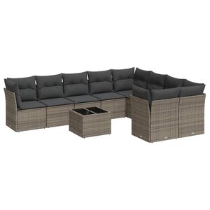 vidaXL 10-delige Loungeset met kussens poly rattan grijs