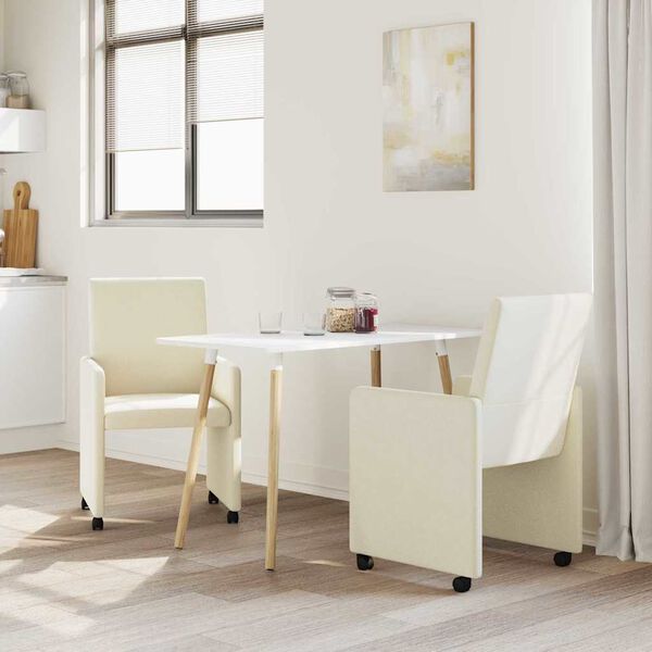 vidaXL Dining Stoelen met Wielen 2 pcs Crème 57 x 66 x 94 cm Kunstleer