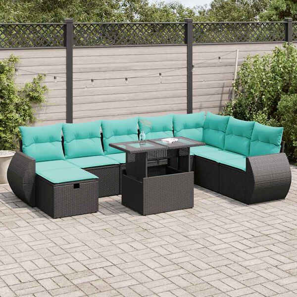 vidaXL 9-delige Loungeset met kussens poly rattan acacia grijs