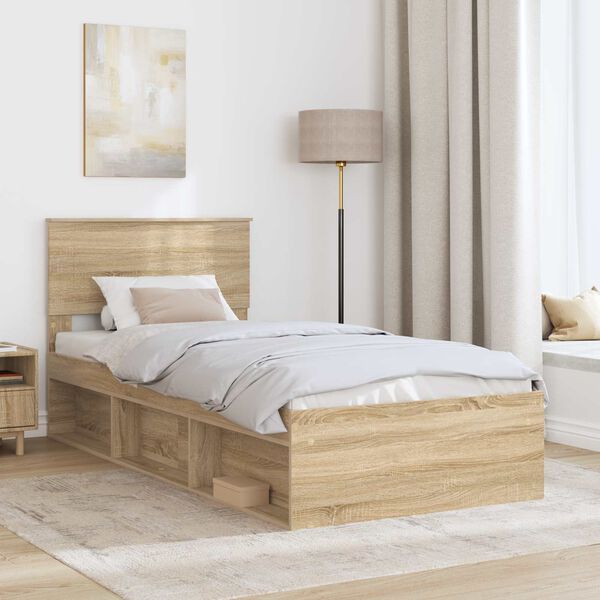 vidaXL Bedframe met hoofdeinde Sonoma 90 x 190 cm Bewerkt hout