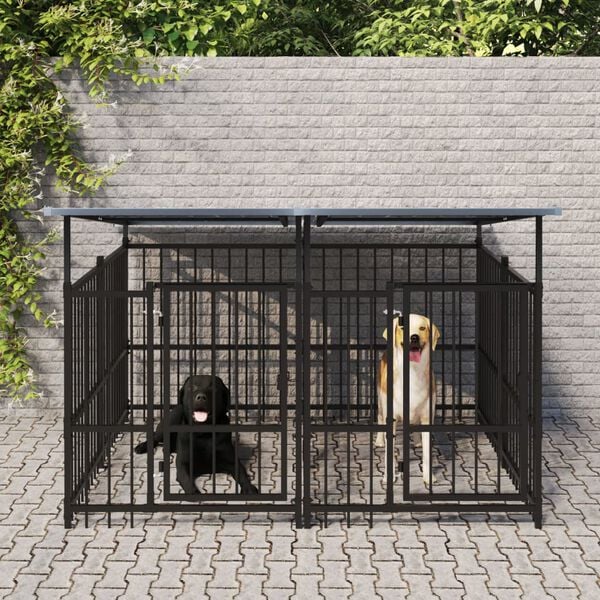 vidaXL Hondenkennel met dak 3,75 m&sup2; staal
