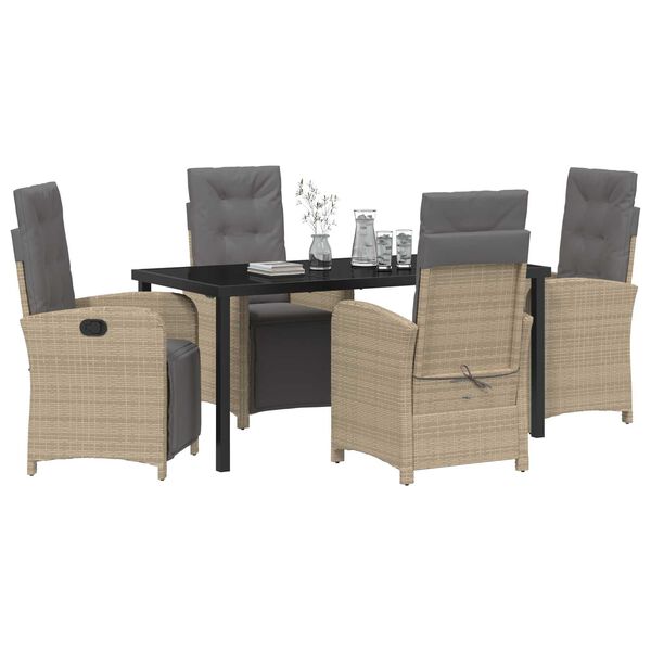 vidaXL Tuin eettafelset met kussen 5 pcs Beige poly rattan