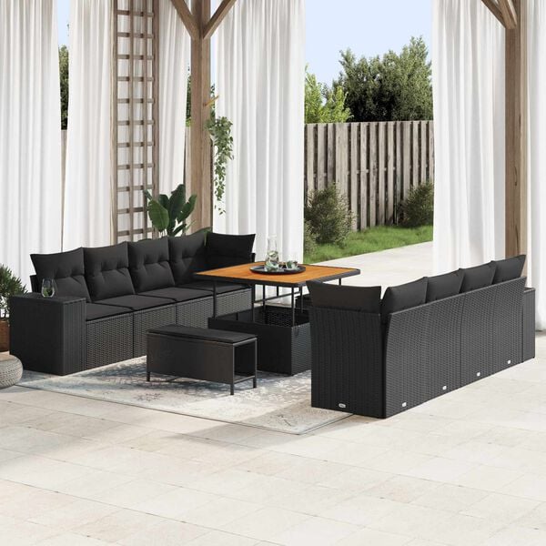 vidaXL Tuin Sofa Set met kussen 11 pcs Zwart poly rattan