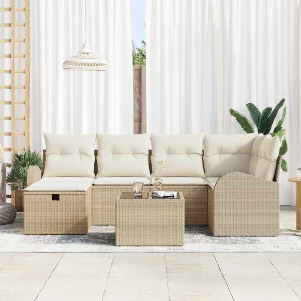vidaXL Tuin Sofa Set met kussen met opslag 7 pcs Beige Poly riet