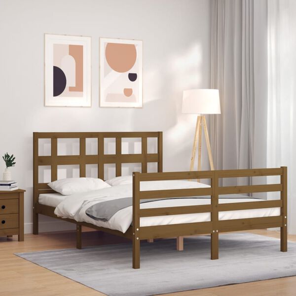 vidaXL Bedframe met hoofdbord massief hout honingbruin 140x190 cm