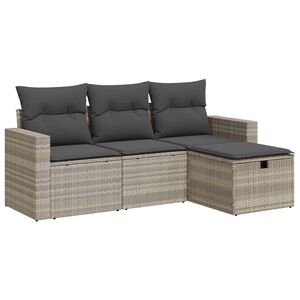 vidaXL 4-delige Loungeset met kussens poly rattan lichtgrijs