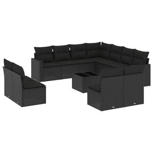 vidaXL 12-delige Loungeset met kussens poly rattan zwart