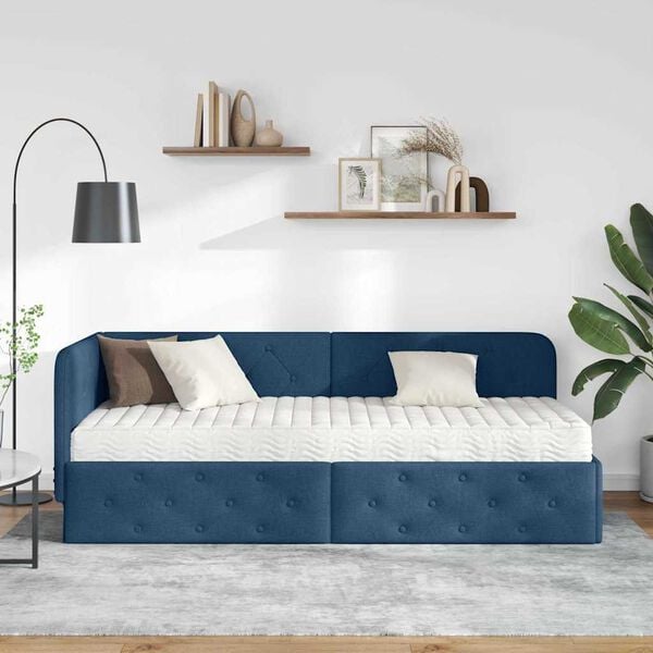 vidaXL Hoekbedframe met matras met hoofdeinde Blauw 80 x 200 cm Stof