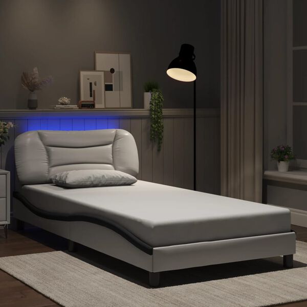 vidaXL Bedframe met LED zonder matras "Hvar" wit en zwart 100x200 cm