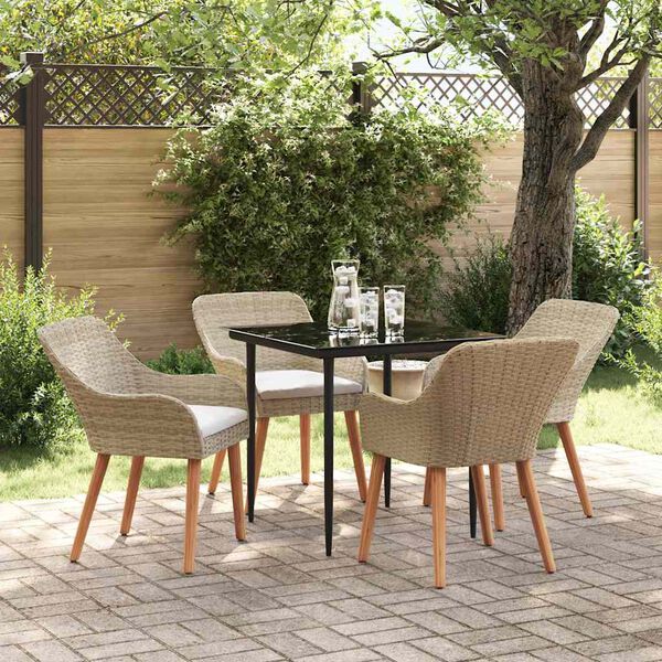 vidaXL Tuin eettafelset met kussen 5 pcs Beige poly rattan